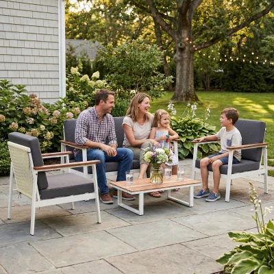 Outsunny Conjunto de Sofás para Jardim 4 Pessoas 2 Poltronas Sofá Mesa Cinza