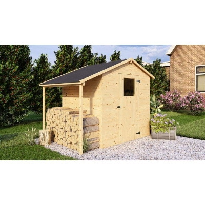 Abri de jardin en bois avec appentis - Pin brut - 2,96 m² (abri) + 0,88 m² (appentis) - Panneaux de 12 mm