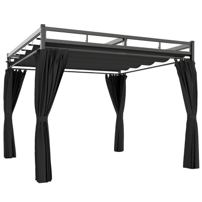 Outsunny Pergola Retractable Roof Metal Frame Dark Grey 3x3m