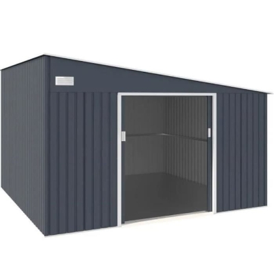 Abri de jardin en métal 11,01 m² - 342 x 321 x 162 - 210 cm - ASTRO - Kit d'ancrage inclus, 2 portes coulissantes - Gris