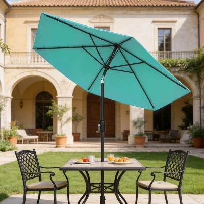 Outsunny Patio Parasol Aluminium Tilt Crank Turquoise 2.6m