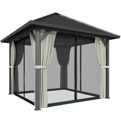 Outsunny Hardtop Gazebo Steel Roof Netting Black 3x3m