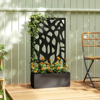 Outsunny Metal Raised Garden Bed with Trellis, Outdoor Planter