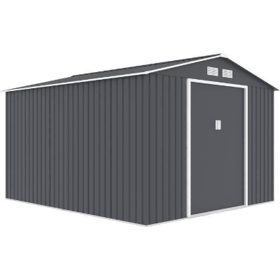 Abri de jardin en métal 8,84 m² - 277 x 319 x 202 cm - URANUS - Kit d'ancrage inclus, 2 portes coulissantes - Gris