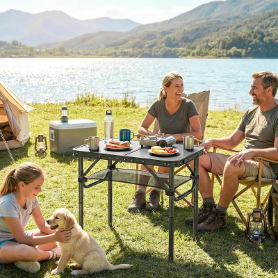 Outsunny Folding Camping Table 2ft Mesh Storage Black