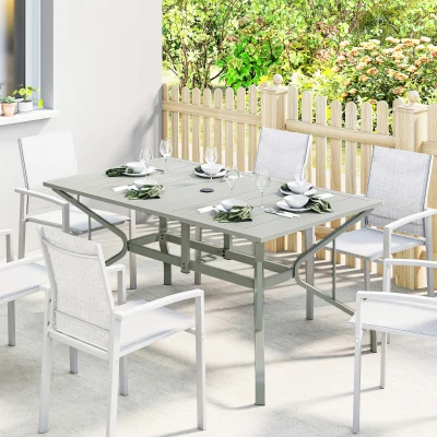 Outsunny Rectangle Dining Table with Parasol Hole Light Grey