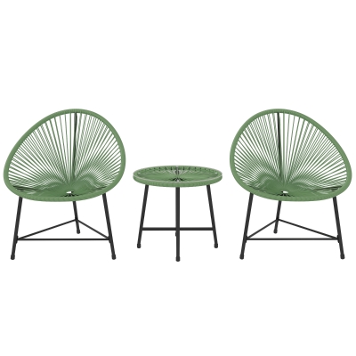 Outsunny Rattan Bistro Set with Glass Table, Green