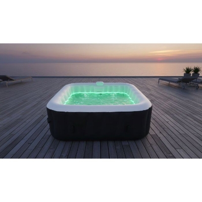 Spa gonflable avec bandeau LED SUNSPA - AC02-LED - 185 x 65 cm - 6 places - Carré (Avec filtre, cadenas, tapis de sol et