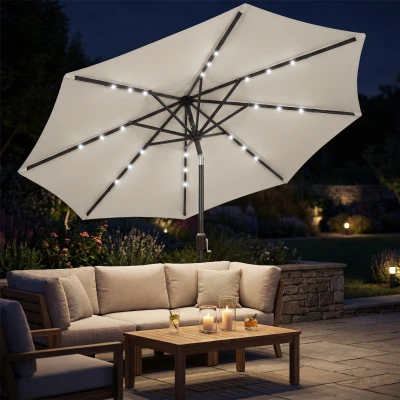 Outsunny Garden Parasol with LED Light, Patio Umbrella Grey
