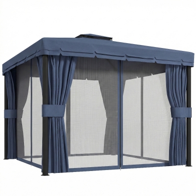 Outsunny Patio Gazebo Tent 3x3m with Netting Dark Blue
