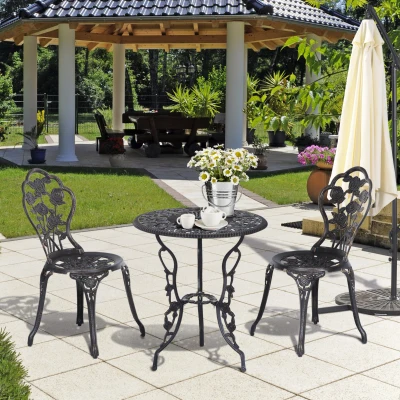 Outsunny 3 PC Bistro Set, Cast Aluminum, Steel-Bronze