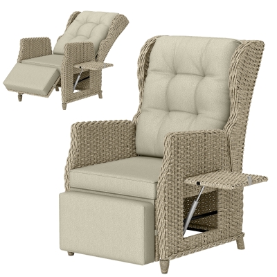 Outsunny Rattan Recliner Chair with Cushion Brown