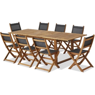 Ensemble repas de jardin - Table extensible + 8 chaises - Bois d'acacia - 8 places - LEVATA - Bocarnea