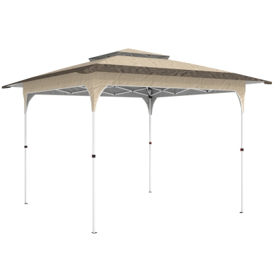 Outsunny Tenda Dobrável 3,5x3,5 m Pop-up com Altura Ajustável 3 Níveis Duplo Telhado Fecho Central e Saco UPF50+ Cáqui