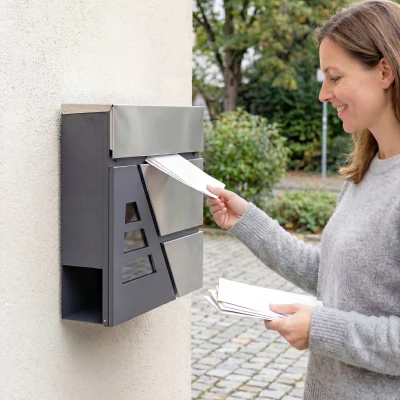 HOMCOM Buzón Exterior de Acero Inoxidable 13 L Buzón de Pared Correo con Cerradura y 2 Llaves Soporte Periódicos Gris Oscuro