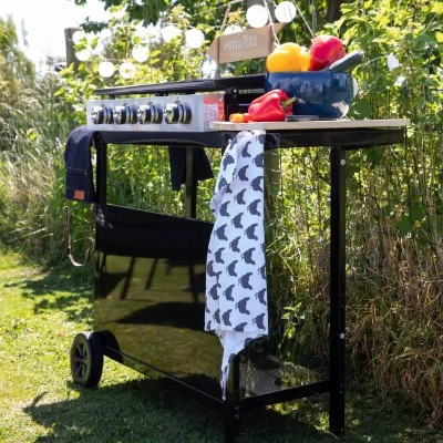 GARDEN MAX Plancha gaz MERIDA - 4 feux - Sur chariot - 127 x 46,5 x 95 cm - Acier émaillé - Surface de cuisson: 75 x 35 cm - Noir