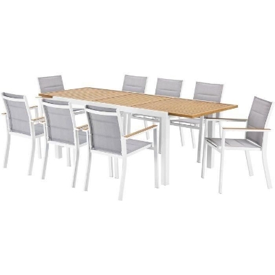 Ensemble repas de jardin LOUNA 8 personnes en aluminium - Table extensible + 8 fauteuils