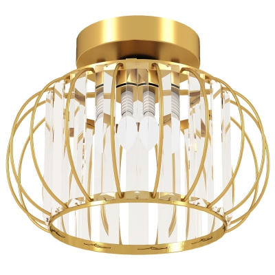 HOMCOM Plafonieră LED Modernă și Minimalistă cu Structură Tip Cușcă și 18 Cristale, din Metal Auriu, Ø27x19 cm