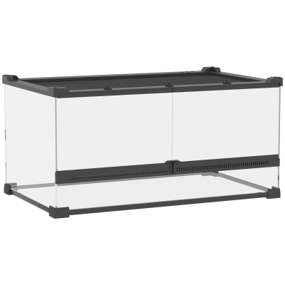 PawHut Reptile Glass Terrarium, Reptile Vivarium with Front Ventilation, Escape-Proof Knob Lock, Glass Enclosure for Lizards, Horned Frogs, Snakes, 50 x 30 x 25 cm, Black
