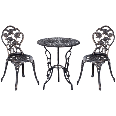 Outsunny 3 PC Bistro Set, Cast Aluminum, Steel-Bronze
