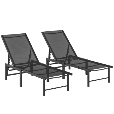 Outsunny Reclining Sun Loungers Set of 2 - Black