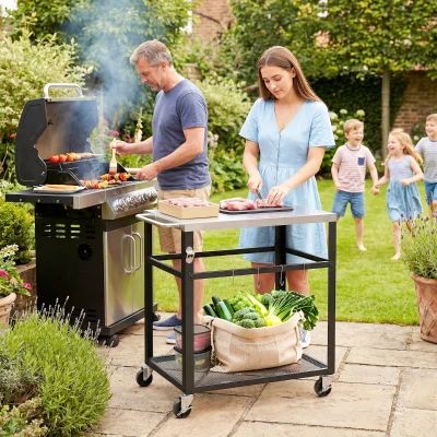 Outsunny Carrello Barbecue con Piano in Acciaio Inox, Nero
