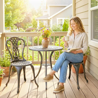Outsunny Bistro Set Cast Aluminium Round Table Brown