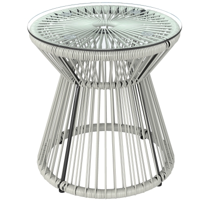 Outsunny Rattan Coffee Table with Glass Top Light Grey