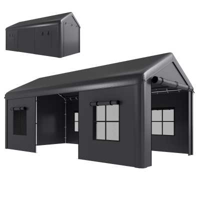 Outsunny Tente Jardin 360x300 cm Gris Clair avec Moustiquaire