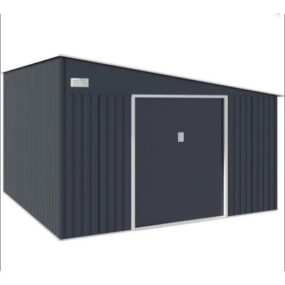 Abri de jardin en métal 11,01 m² - 342 x 321 x 162 - 210 cm - ASTRO - Kit d'ancrage inclus, 2 portes coulissantes - Gris