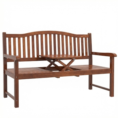 Outsunny 2-3 Seater Garden Bench with Lift Table Light Brown