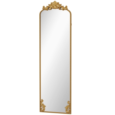 HOMCOM Oglindă de Podea Stil Baroc, 50x160 cm Oglindă de Perete și Autoportantă cu Ramă Metalică, pentru Dormitor, Living și Hol, Auriu