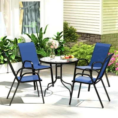 Outsunny 5-Piece Patio Set Steel Glass-Top Table Dark Blue