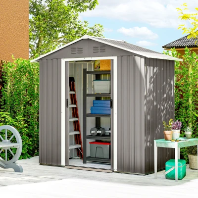 Outsunny Metal Garden Storage Shed Light Grey 6.5x3.5ft