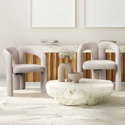 Lot de 2 chaises de salle à manger en velours, Beige