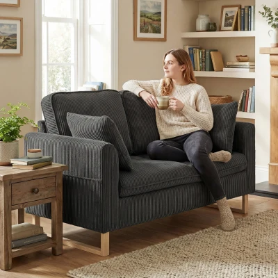 HOMCOM 2-Seater Loveseat Sofa Metal Legs Dark Grey