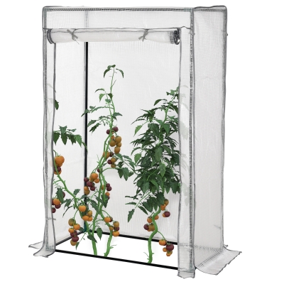 Outsunny Broeikas met PE-roosterfolie, deur, winterbestendig foliebroeikas van staal, kweekkas 101 x 50 x 150 cm, Wit