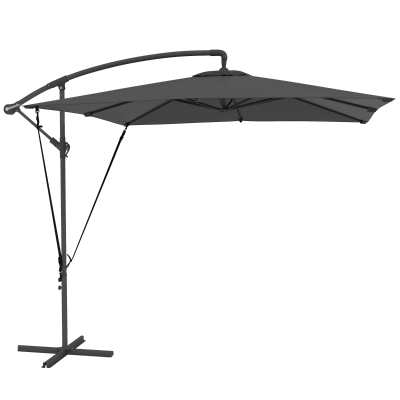 Outsunny Umbrelă de Grădină Suspendată 2.47x2.47 m, Umbrelă de Exterior cu Bază în Cruce, Corzi Antivânt, Gri Închis