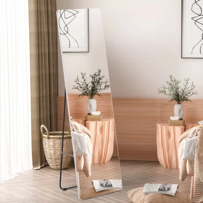 HOMCOM Lustro stojące, lustro ścienna w całości, stop aluminium, 45 cm x 37 cm x 158,5 cm, srebrny