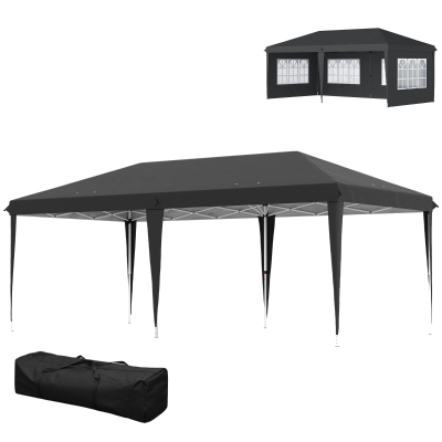 Outsunny Tonnelle Pliante 3x6m Noir avec 3 Côtés Démontables