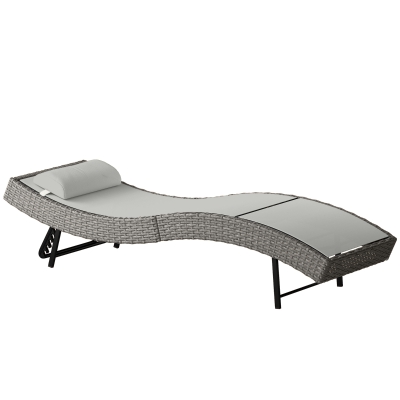 Outsunny Chaise Longue Résine Tressée Gris Dossier Réglable