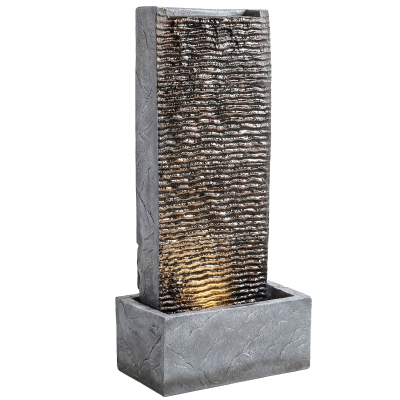Outsunny 2-traps tuinfontein met LED-verlichting, pomp, granietlook 37,5 x 22 x 80 cm