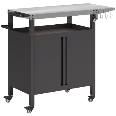 Wózek grillowy 3-poziomowy, blaty robocze, kółka, szafka