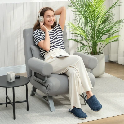 HOMCOM Sillón Cama Individual 3 en 1 Sofá Cama Plegable con Respaldo Ajustable y Cojín para Sala Dormitorio 73x78x81 cm Gris