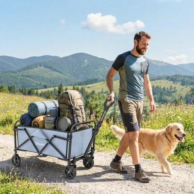 Outsunny Chariot Pliable 66L Tout-Terrain 68kg Gris