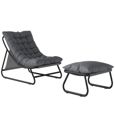 Outsunny Sillón lounge exterior para balcón con reposapiés, acolchado de 13 cm, patas antideslizantes, gris oscuro