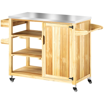 Outsunny Carrello barbecue 134,5cm x 50cm x 91,5cm Legno naturale