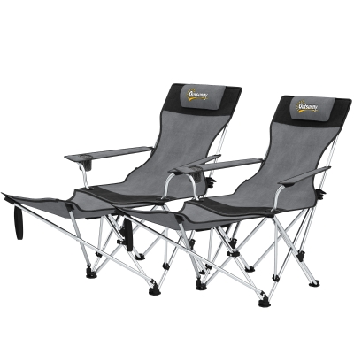 Outsunny 2 Chaises Camping Pliantes Inclinables avec Repose-pieds Noir