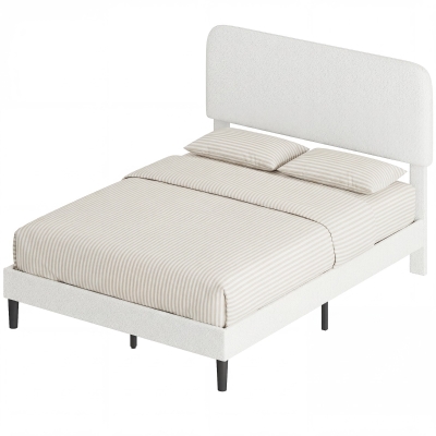 HOMCOM Lit Double 140x190cm Velours Teddy Blanc avec Sommier