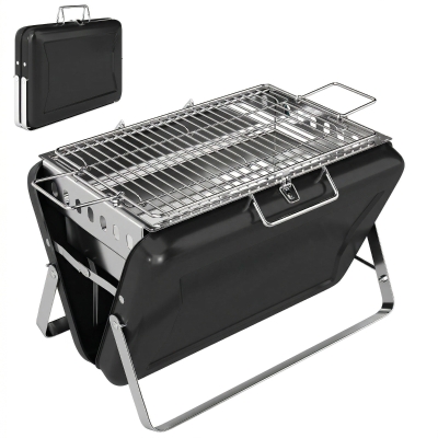 Outsunny Houtskoolbarbecue van Roestvrij Staal BBQ Smoker met Grillrooster Handgreep Opklapbare Poten voor Barbecue Camping 40x28x25,5cm Zwart
